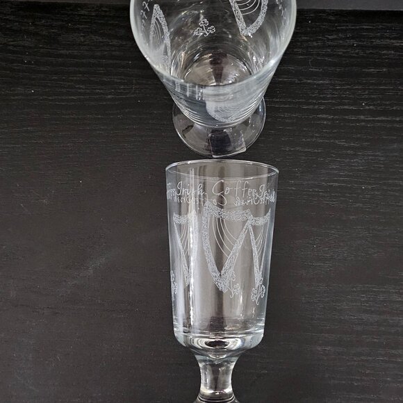 Eamon Irish Coffee Glass Set Pair Stemmed Etched Harp Shamrock Hand Etched - Picture 8 of 8